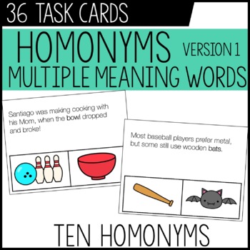 Homonyms Activities 1, Language Skills Task Cards, Multiple Meanings