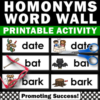Preview of Homonyms Multiple Meaning Words Vocabulary Word Wall Cards Kindergarten 1st Gr