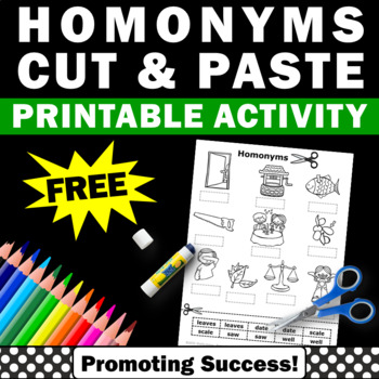 Preview of FREE Homonyms Worksheet with Pictures Multiple Meaning Words Activity