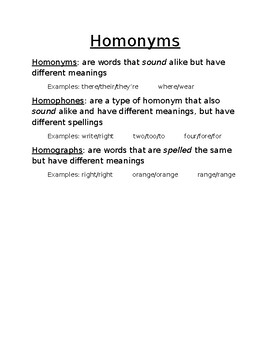 homophone homonym homograph teaching resources tpt