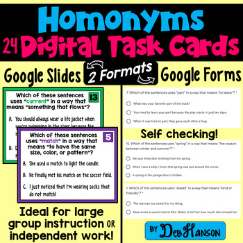 Preview of Homonyms Task Cards Using Google Forms or Google Slides