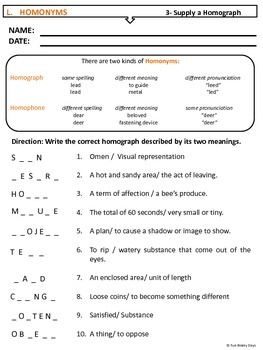 Homonyms Worksheets by Fun Brainy Days | Teachers Pay Teachers