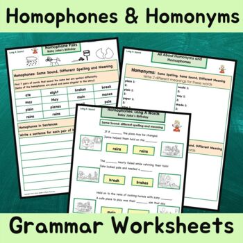 Preview of Homonyms and Homophones - Grammar Worksheets with Long A Spelling Words 