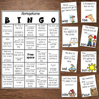 homophone bingo game and worksheet 20 different cards