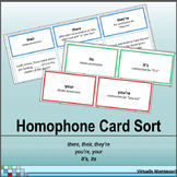 Homophone Card Sort Activity: their - they're - there, you
