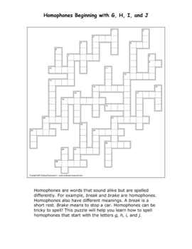 Homophone Crossword G J: Unique Approach to Learning Homophones