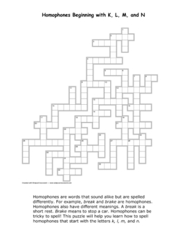 Homophone Crossword K N: Unique Approach to Learning Homophones