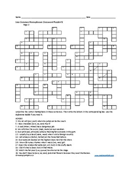 Homophone Crossword Puzzle: Less Common Homophones by Reading Spotlight