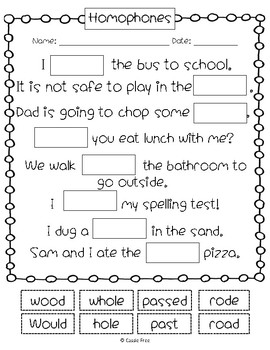 Homophone Cut and Paste by Cassie Free | Teachers Pay Teachers