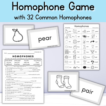 Preview of Homophone Game, Sentences Quiz & Answer Key+ to Practice 32 Common Homophones