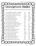 Homophone / Homohones Riddles! Worksheet