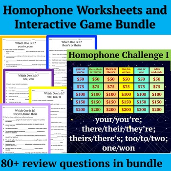Preview of Homophone Interactive Game | Worksheets | Crossword Puzzles | Grades 4-6
