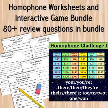 Preview of Homophone Interactive Game | Worksheets | Crossword Puzzles | Grades 4-6