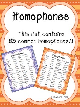 Preview of Homophone List