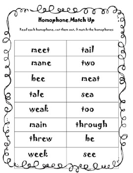 homophone match ups by hess happenings teachers pay teachers