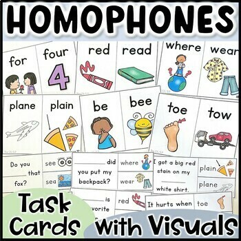 Preview of Homophone Pairs with Pictures - Visuals and Sentence Completion Task Cards