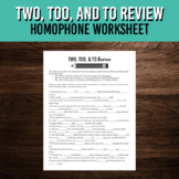 Homophone Review Activity: To, Two, Too  | Printable Worksheet