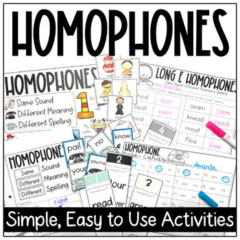 Preview of Homophone Printables, Task Cards, Anchor Chart, and Center Activities