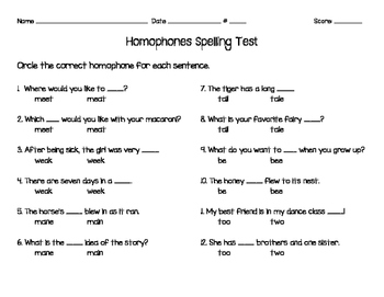 homophone spelling test by bs bees teachers pay teachers