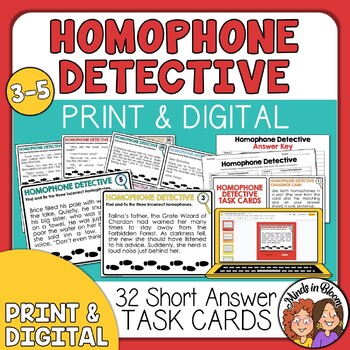 Preview of Homophone Detectives Task Cards - Language Arts Practice - Print & Digital
