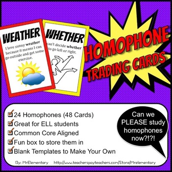 Homophone Trading Cards By Mr Elementary Teachers Pay Teachers