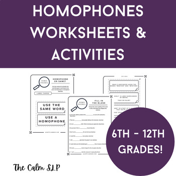 Preview of Homophones Word Retrieval/Vocabulary Activities Middle School High School