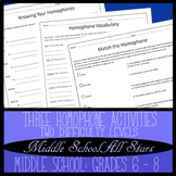Homophone Worksheets, 3 Activities, 2 Difficulty Levels