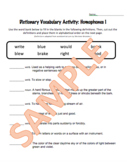 Homophone Worksheets with dictionary entries