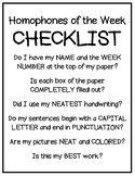 Homophone of the Week Checklist