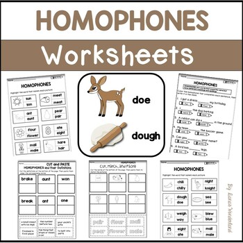 Preview of Homophones Worksheets for 1st, 2nd, and 3rd Grade