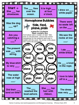 Homophones Games Board And Cards Freebie By Games 4 Learning Tpt
