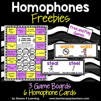 Preview of Homophones Games Board and Cards Freebie
