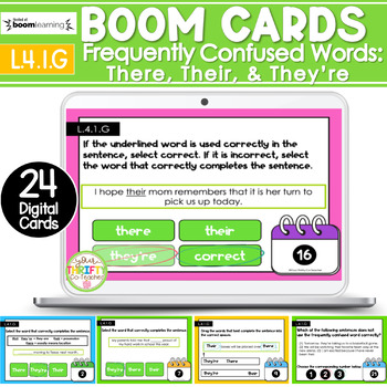 Preview of Homophones Activity THERE THEIR THEY'RE BOOM Cards | Digital Task Cards