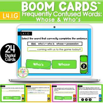 Preview of Homophones Activity WHOSE WHO’S | BOOM Cards | Digital Task Cards