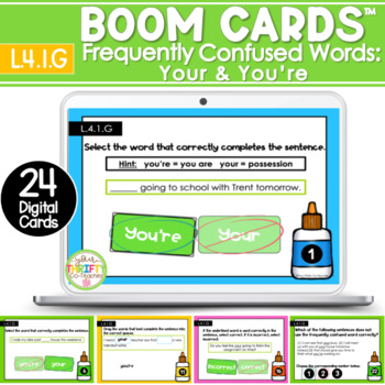 Preview of Homophones Activity YOUR YOU’RE | BOOM Cards | Digital Task Cards