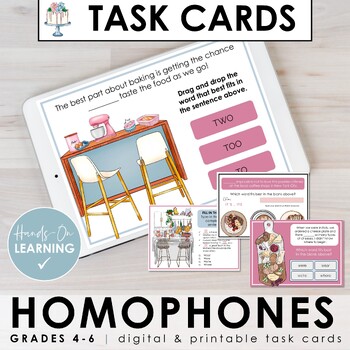 Preview of Homophones Task Cards & Activities (Print + Digital)