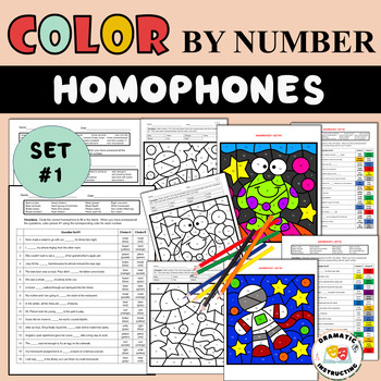 Preview of Homophones Color By Number Worksheets Set #1, Differentiated