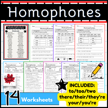 Preview of Homophones (Commonly Confused Words Included) Grammar/ Vocabulary Worksheet Set