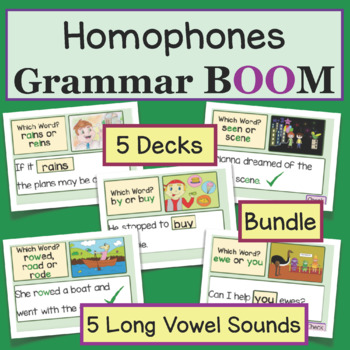 Preview of Homophones Confusing Words Long Vowel Phonics Grammar Digital Boom Cards Bundle