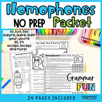 Preview of Homophones Worksheets Activity To Too Two & More 3rd & 4th Grade Practice