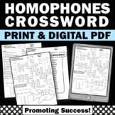 Homophones Crossword Puzzle Vocabulary Worksheet Digital A