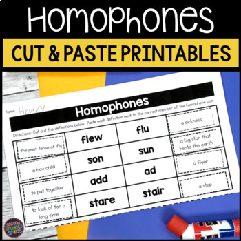 Preview of Homophones Worksheets Cut and Paste Printables
