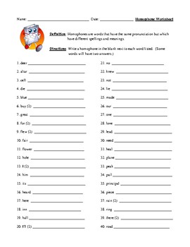 Preview of Homophones: Definition, Worksheet #3, and Detailed Answer Key