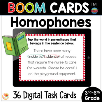 Preview of Homophones BOOM CARDS™ Activity: Task Cards for 3rd, 4th, 5th and 6th Grade