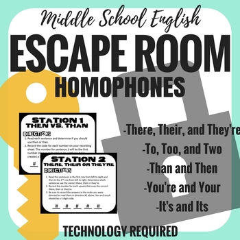 Preview of Homophones - Escape Room - Middle School English