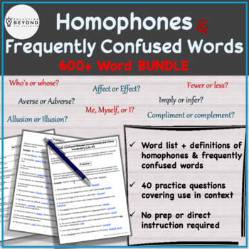 Preview of Homophones Vocabulary Worksheets BUNDLE | Over 600 Frequently Confused Words