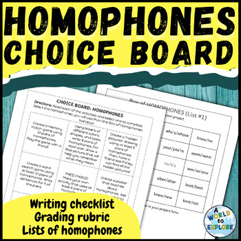 Preview of Homophones Grammar Activities for the Gifted Student a Choice Board