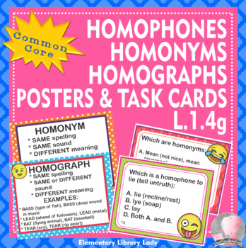 Preview of L.4.1g Common Core - Homophones Homographs Homonyms Posters Task Cards