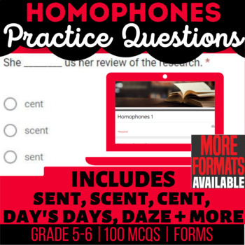 Preview of Homophones Language Arts Homework | Google Forms Multiple Choice Questions