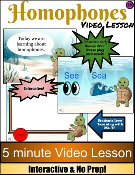 Preview of Homophones- Learning With Mr. T- Video Lesson- No Prep- Test Prep- Intervention